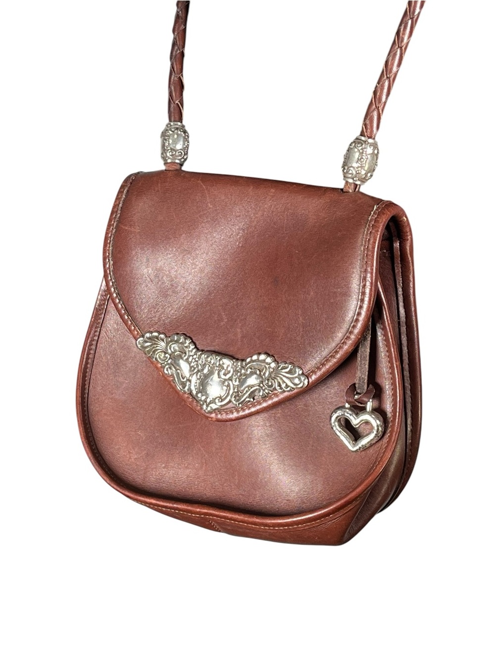 Brighton Brown Leather Bag Crossbody Silver Western Equestrian Saddle Braided